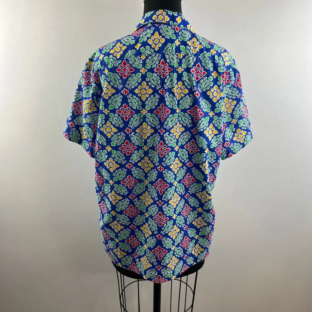NWT J. Crew Slub Cotton Shirt Camp Collar Blue Floral Print Short Sleeve Size M